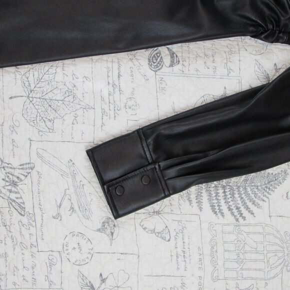 NEW Zara WOMANS MIDI FAUX VEGAN LEATHER SHIRT DRESS SHIRRED SIDES BLACK Size: L - Picture 12 of 12